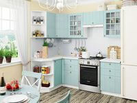 Небольшая угловая кухня в голубом и белом цвете Караганда