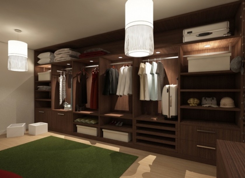 Классическая гардеробная комната из массива с подсветкой Караганда