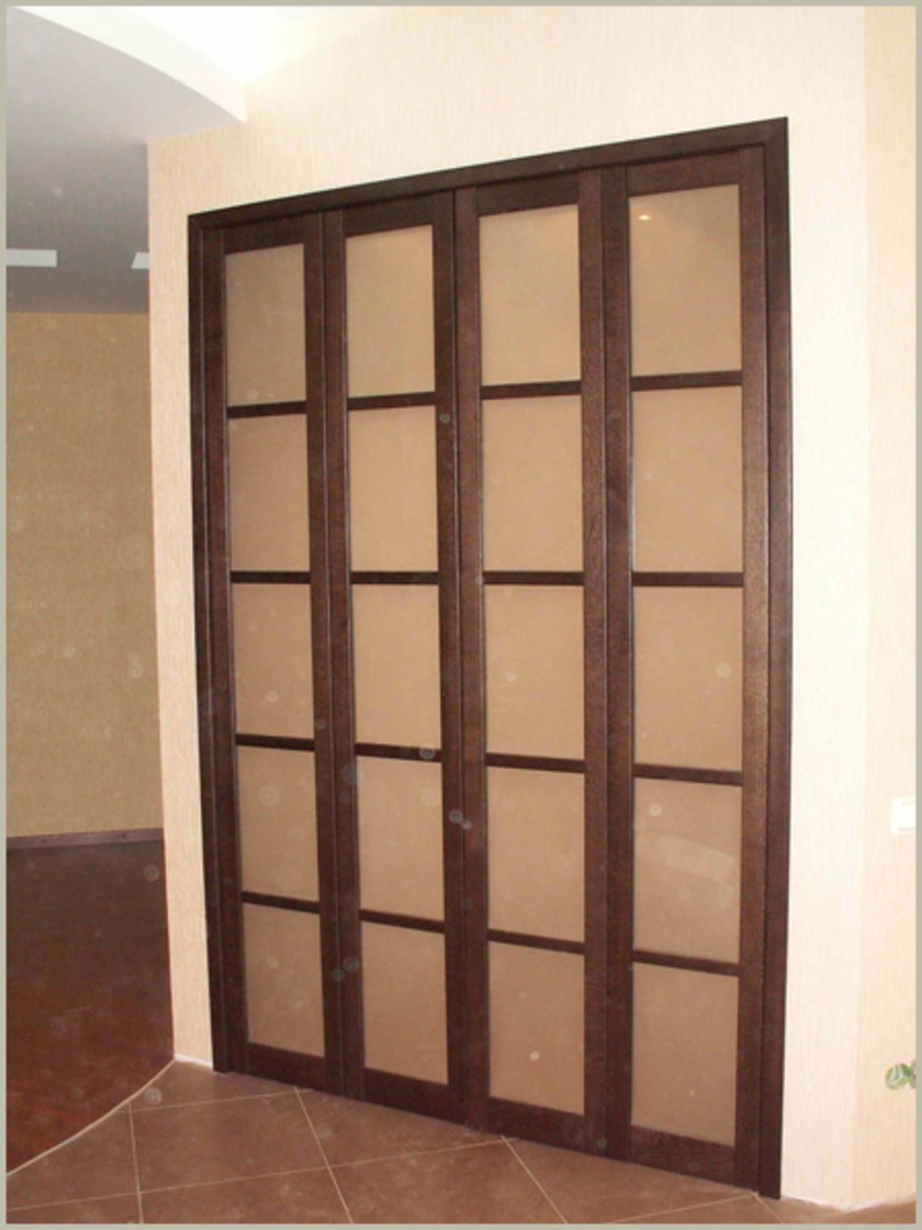 Двери гармошка с матовым стеклом и накладными разделителями Караганда